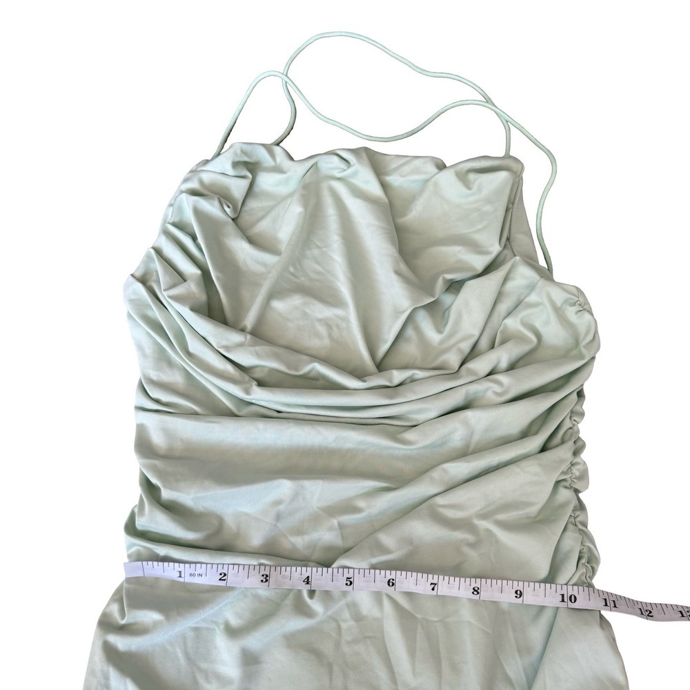 Bodycon Dress Mint Green Ruched Cowl Neck Mini Women Size Medium - Picture 3 of 4